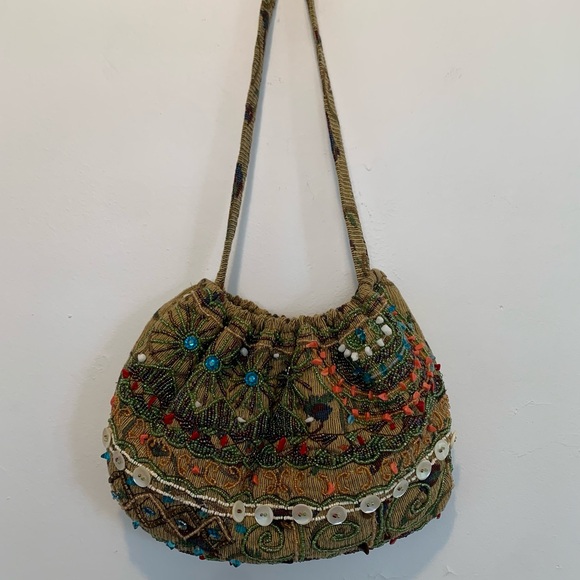 Beaded Tapestry Boho Hobo Shoulder Bag - Picture 4 of 13